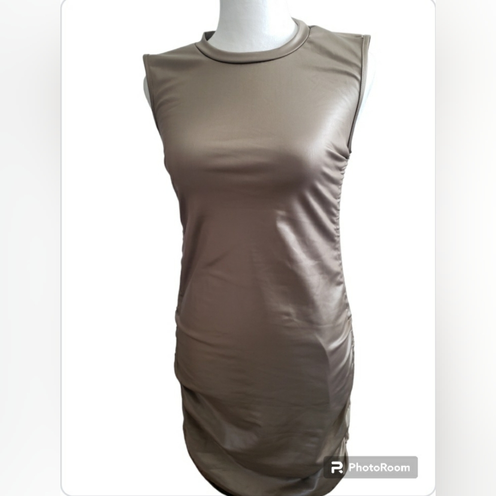 RAMISU Women's Pu Leather Sleeveless Bodycon Dress - Size M